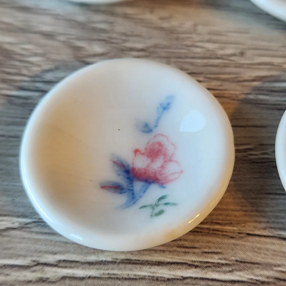 Vintage Porcelain Tea Set 17 Pieces And 1 Bonus Piece Blue Pink Miniatures
